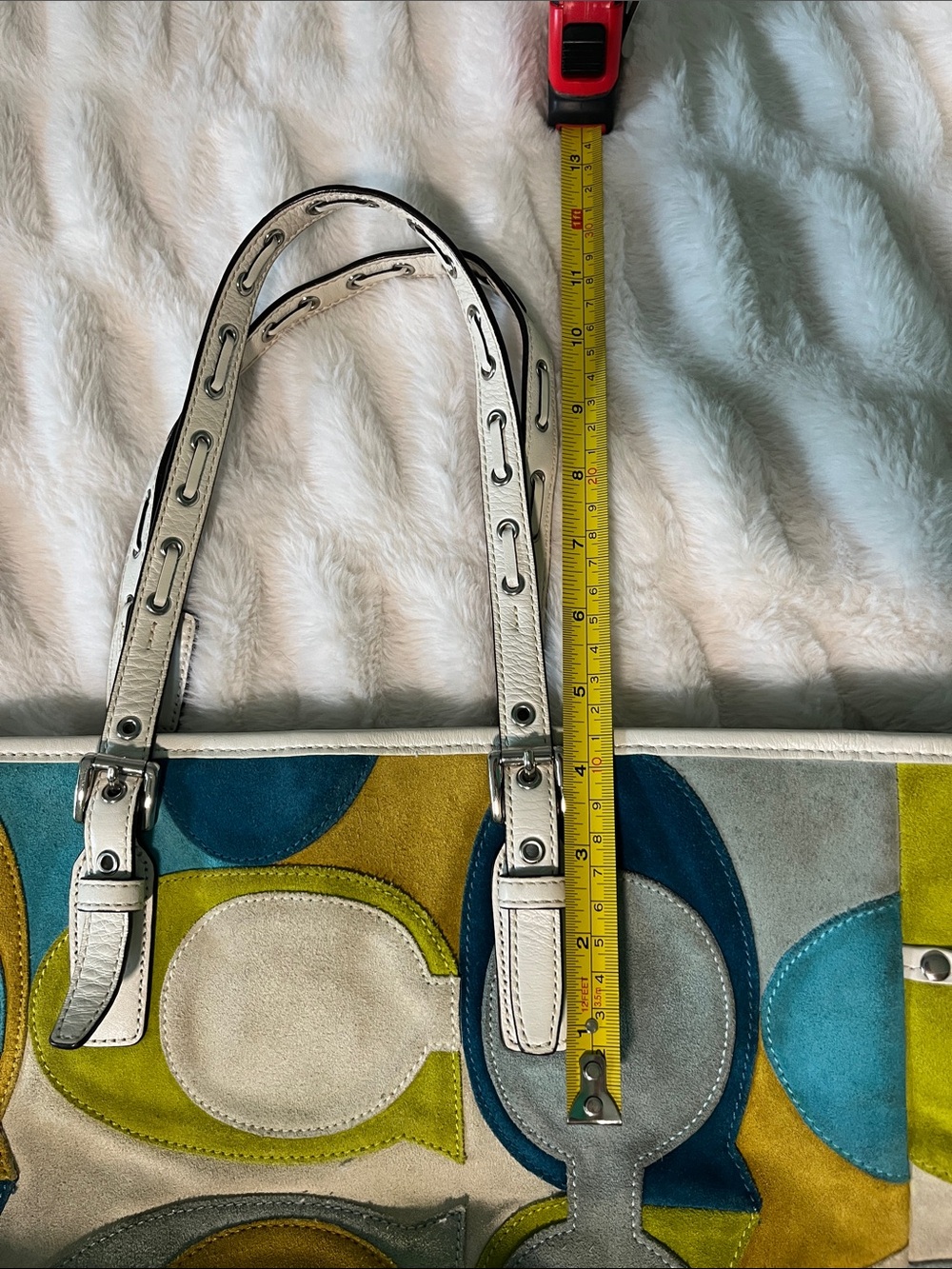 Coach Vintage/Y2K Multicolor Suede Patchwork Tote Bag White Leather Trim - Picture 16 of 16